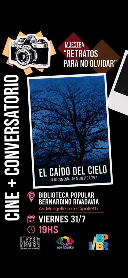 Afiche de la muestra Retratos para no olvidar, cine y conversatorio en la Biblioteca Popular Bernardino Rivadavia de Cipolletti