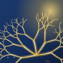 Ilustración de un cerebro representado como un árbol de raíces y ramas doradas