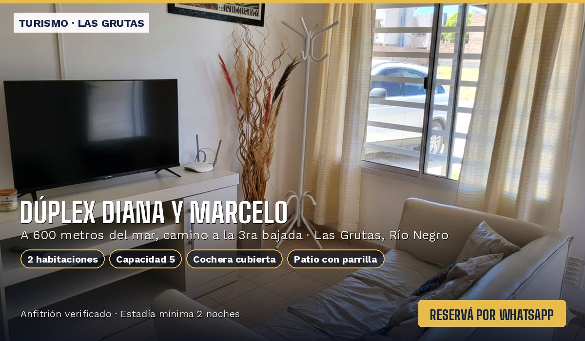 Dúplex Diana y Marcelo — a 600m del mar en Las Grutas, Río Negro. Reservá por WhatsApp