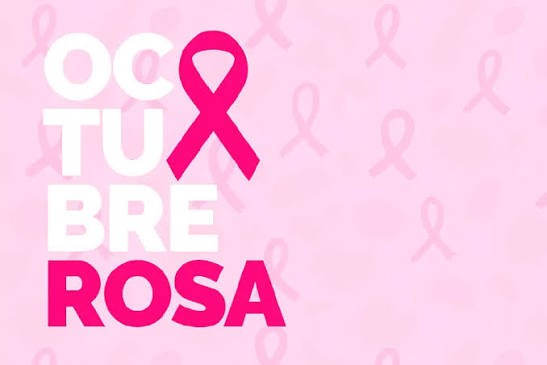 Moño rosa y el texto Octubre Rosa, símbolo de la prevención del cáncer de mama