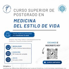 Flyer del Curso Superior de Postgrado en Medicina del Estilo de Vida, Facultad de Ciencias Médicas UNCOMA