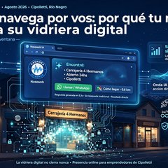 Ilustración de un comercio de Cipolletti con su vidriera digital activa